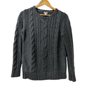 LL Bean Womens Double L Heavy Cable Knit Sweater Size M Gray Heritage Fisherman